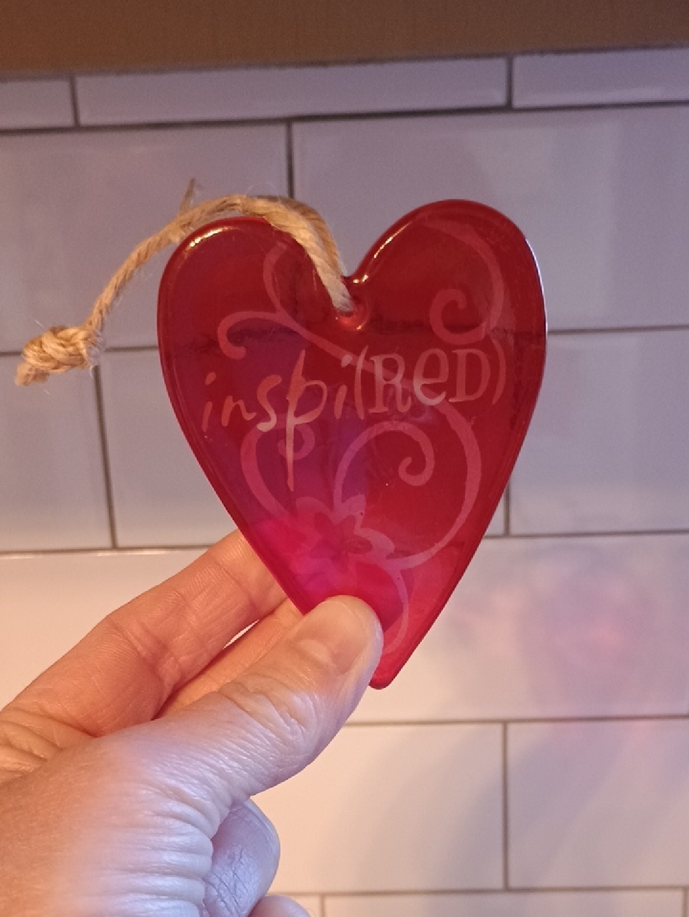 2007 Hallmark Inspi(Red) Red Heart Hanging Ornament with Rope